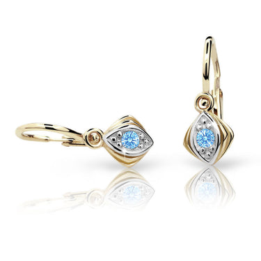 Dětské náušnice Danfil C1897 ze žlutého zlata s kamínkem Arctic Blue, zapínání brizura