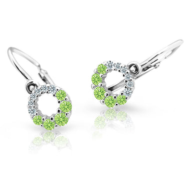 Dětské náušnice Danfil C2154 z bílého zlata s kamínky Peridot Green, zapínání brizura