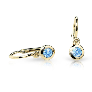 Dětské náušnice Danfil C1537 ze žlutého zlata s kamínkem Arctic Blue, zapínání brizura