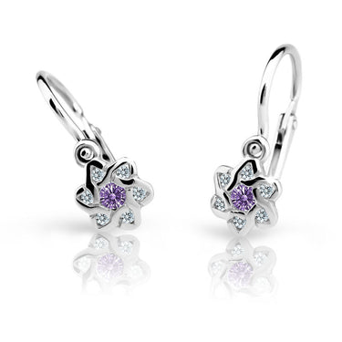 Dětské náušnice Danfil kytičky C2149 z bílého zlata s kamínkem Amethyst, zapínání brizura