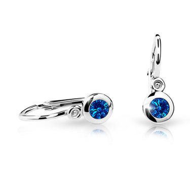 Dětské náušnice Danfil C1537 z bílého zlata s kamínkem Dark Blue, zapínání brizura