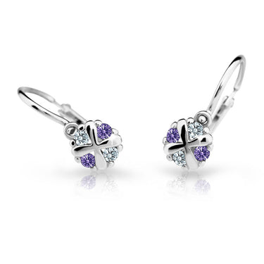 Dětské náušnice Danfil C2153 z bílého zlata s kamínky Amethyst, zapínání brizura