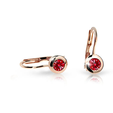 Dětské náušnice Danfil C1537 z růžového zlata s kamínkem Ruby Dark, zapínání klapka