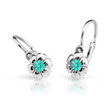 Dětské náušnice Danfil kytičky C2151 z bílého zlata s kamínkem Mint Green, zapínání brizura