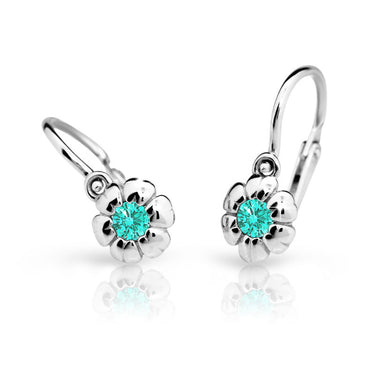 Dětské náušnice Danfil kytičky C2151 z bílého zlata s kamínkem Mint Green, zapínání brizura