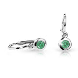 Dětské náušnice Danfil C1537 z bílého zlata s kamínkem Emerald Green, zapínání brizura