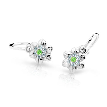 Dětské náušnice Danfil kytičky C2202 z bílého zlata s kamínkem Peridot Green, zapínání brizura