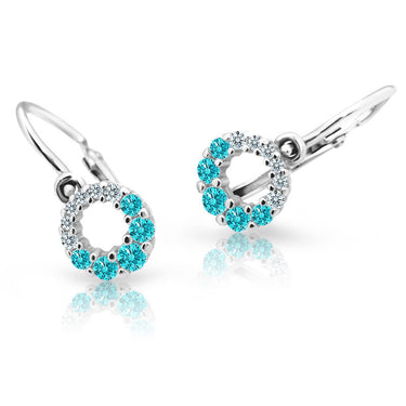 Dětské náušnice Danfil C2154 z bílého zlata s kamínky Mint Green, zapínání brizura