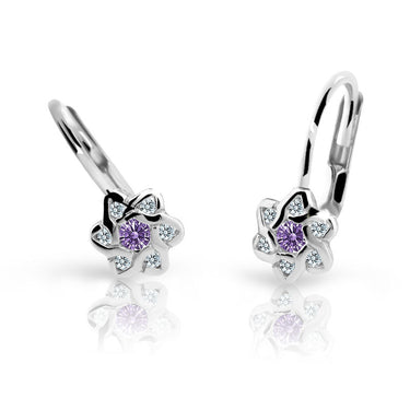 Dětské náušnice Danfil kytičky C2149 z bílého zlata s kamínkem Amethyst, zapínání klapka