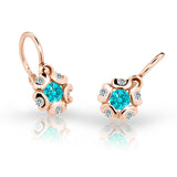 Dětské náušnice Danfil kytičky C2178 z růžového zlata s kamínkem Mint Green, zapínání brizura