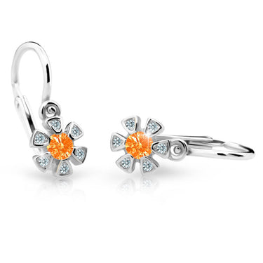 Dětské náušnice Danfil kytičky C2156 z bílého zlata s kamínkem Orange, zapínání brizura