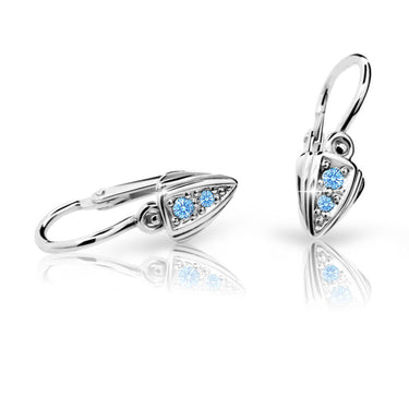 Dětské náušnice Danfil C1899 z bílého zlata s kamínky Arctic Blue, zapínání brizura