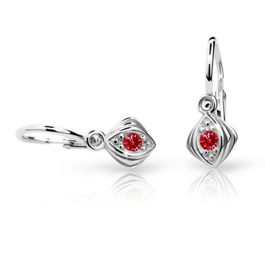Dětské náušnice Danfil C1897 z bílého zlata s kamínkem Ruby Dark, zapínání brizura