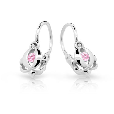 Dětské náušnice Danfil C2218 z bílého zlata s kamínkem Pink, zapínání brizura