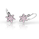 Dětské náušnice Danfil kytičky C2206 z bílého zlata s kamínky Pink, zapínání brizura