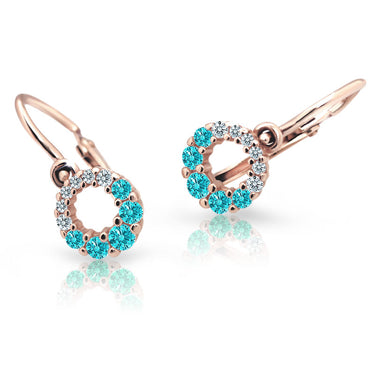 Dětské náušnice Danfil C2154 z růžového zlata s kamínky Mint Green, zapínání brizura