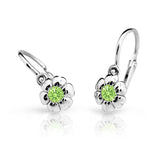 Dětské náušnice Danfil kytičky C2151 z bílého zlata s kamínkem Peridot Green, zapínání brizura