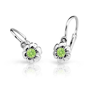 Dětské náušnice Danfil kytičky C2151 z bílého zlata s kamínkem Peridot Green, zapínání brizura