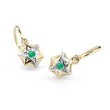 Dětské náušnice Danfil C2209 ze žlutého zlata s kamínkem Emerald Green, zapínání brizura