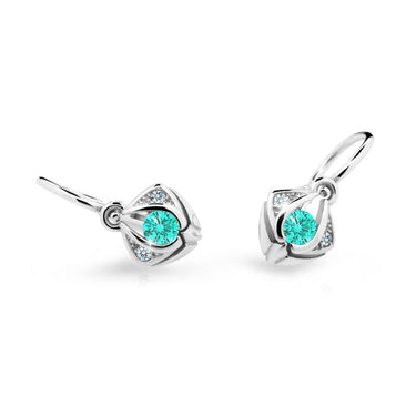 Dětské náušnice Danfil C2217 z bílého zlata s kamínkem Mint Green, zapínání brizura