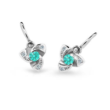 Dětské náušnice Danfil C2203 z bílého zlata s kamínkem Mint Green, zapínání brizura