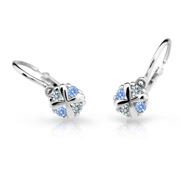Dětské náušnice Danfil C2153 z bílého zlata s kamínky Arctic Blue, zapínání brizura