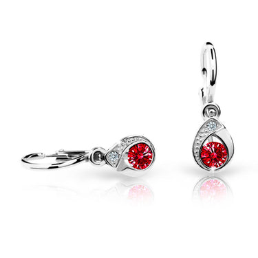 Dětské náušnice Danfil kapky C1898 z bílého zlata s kamínkem Ruby Dark, zapínání brizura