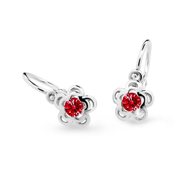 Dětské náušnice Danfil kytičky C2204 z bílého zlata s kamínkem Ruby Dark, zapínání brizura