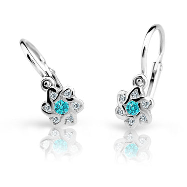 Dětské náušnice Danfil kytičky C2149 z bílého zlata s kamínkem Mint Green, zapínání brizura