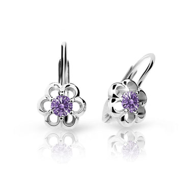Dětské náušnice Danfil kytičky C1947 z bílého zlata s kamínkem Amethyst, zapínání klapka