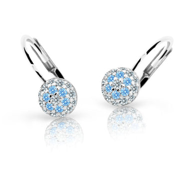 Dětské náušnice Danfil C2150 z bílého zlata s kamínky Arctic Blue, zapínání klapka
