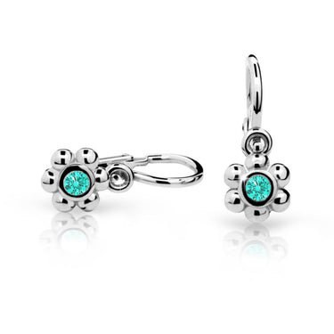 Dětské náušnice Danfil kytičky C2031 z bílého zlata s kamínkem Mint Green, zapínání brizura