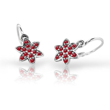 Dětské náušnice Danfil kytičky C2206 z bílého zlata s kamínky Ruby Dark, zapínání brizura