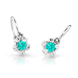 Dětské náušnice Danfil C2158 z bílého zlata s kamínkem Mint Green, zapínání brizura