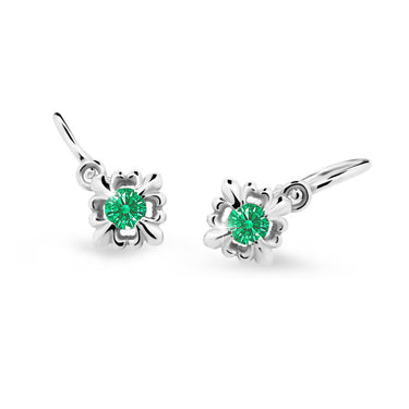 Dětské náušnice Danfil C2212 z bílého zlata s kamínkem Emerald Green, zapínání brizura