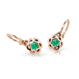 Dětské náušnice Danfil kytičky C2179 z růžového zlata s kamínkem Emerald Green, zapínání brizura