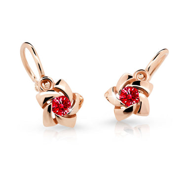 Dětské náušnice Danfil C2201 z růžového zlata s kamínkem Ruby Dark, zapínání brizura