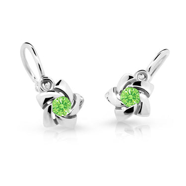 Dětské náušnice Danfil C2201 z bílého zlata s kamínkem Peridot Green, zapínání brizura