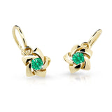 Dětské náušnice Danfil C2201 ze žlutého zlata s kamínkem Emerald Green, zapínání brizura