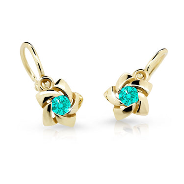 Dětské náušnice Danfil C2201 ze žlutého zlata s kamínkem Mint Green, zapínání brizura