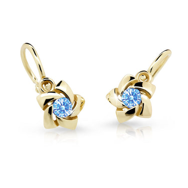 Dětské náušnice Danfil C2201 ze žlutého zlata s kamínkem Arctic Blue, zapínání brizura