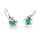 Dětské náušnice Danfil C2201 z bílého zlata s kamínkem Emerald Green, zapínání brizura