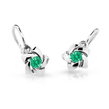 Dětské náušnice Danfil C2201 z bílého zlata s kamínkem Emerald Green, zapínání brizura