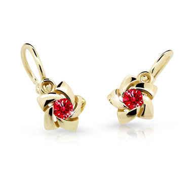 Dětské náušnice Danfil C2201 ze žlutého zlata s kamínkem Ruby Dark, zapínání brizura