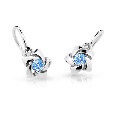Dětské náušnice Danfil C2201 z bílého zlata s kamínkem Arctic Blue, zapínání brizura