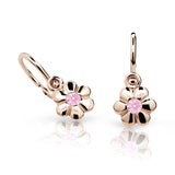 Dětské náušnice Danfil kytičky C1736 z růžového zlata s kamínkem Pink, zapínání brizura