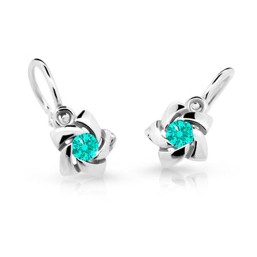 Dětské náušnice Danfil C2201 z bílého zlata s kamínkem Mint Green, zapínání brizura
